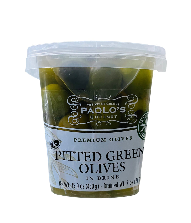 Paolos Green Pitted Olives Plast. Cont.